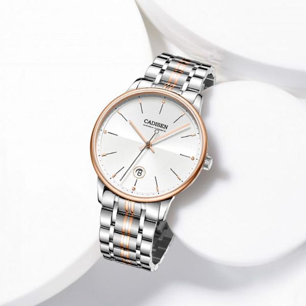 

cadisen sapphire automatic mechanical watch men japan nh35 movement men watches waterproof relogio masculino, Slivery;brown