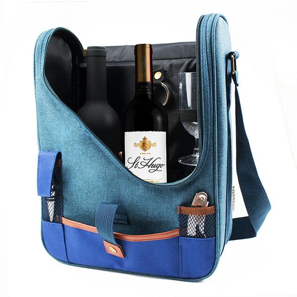 

insulated wine carrier tote travel champagne cooler bag with adjustable shoulder strap
