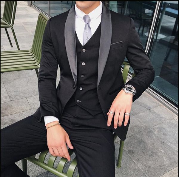 

новые нагрудные groomsmen красивый groom tuxedos мужские костюмы свадебные / выпускной вечер / ужин шафер blazer (куртка + штаны + tie + ves, Black;gray