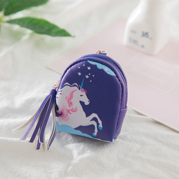 

fashion kids bag unicorn coin purse pouch mini bag pu leather key chain pouch wallets tassel vintage, White