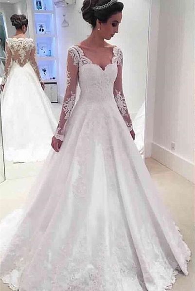 Acheter Robes De Mariée Grande Taille 2019 Vintage Manches Longues Automne Hiver Robes De Mariée 2018 Robe De Mariée Dentelle Balayage Train Robes De