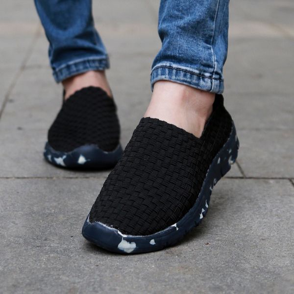 

2018 spring and summer new style casual couple's shoes slip-on slip-on loafers large size hand-knitted shoes, Black