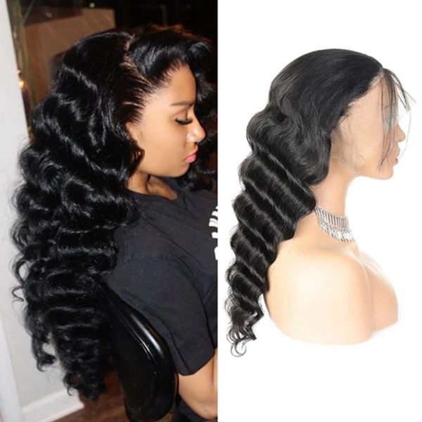 

brazilian loose wave full lace human hair wigs peruvian pre-plucked human hair lace front wigs malaysian 360 lace frontal wigs, Black;brown