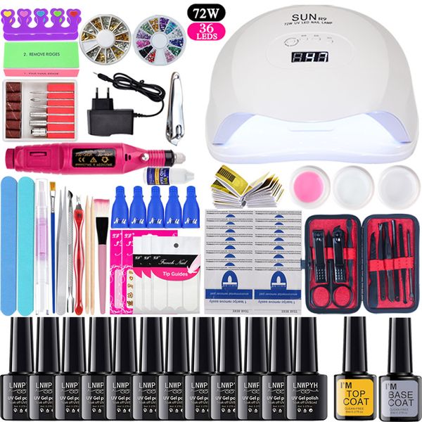 

nail set with lamp nail polish kit 36/48/72w uv led lamp for art set 12 piece uv gel polish tools for manicure