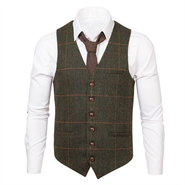 

voboom waistcoat men suit vest male herringbone wool blend tweed single-breasted vests 007, Black;white