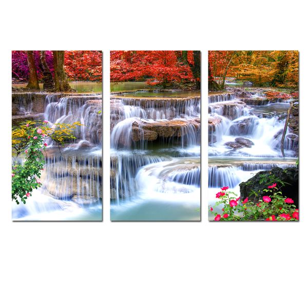 

modern wall art nature waterfall colorful landscape flower picture canvas hd print painting living room office home decor 3 piece hys-a1004