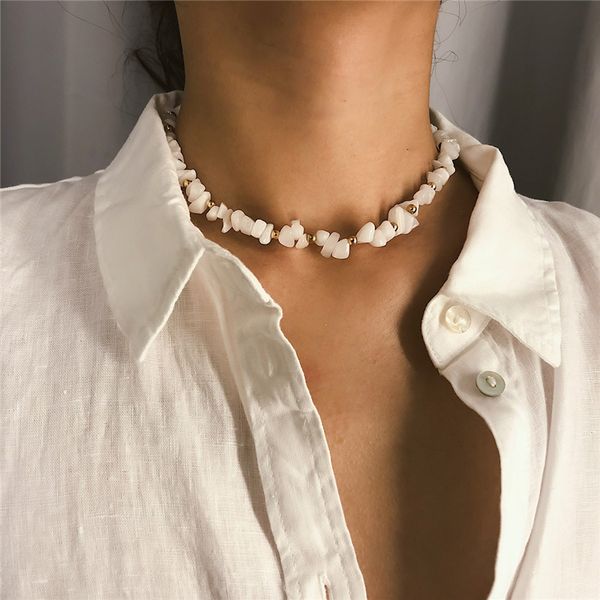 

ailodo irregular natural stone chokers necklace women simple fashion female statement necklace collier bijoux girls gift ld492, Golden;silver