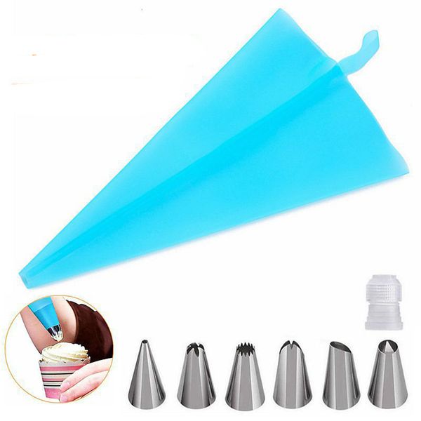 

silicone kitchen accessories icing piping cream pastry bag with 6 stainless steel nozzle diy cake decorating tips set jk2006xb