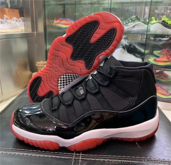 

2019 new authentic 11 bred black/white-varsity red 11s men basketball shoes real carbon fiber