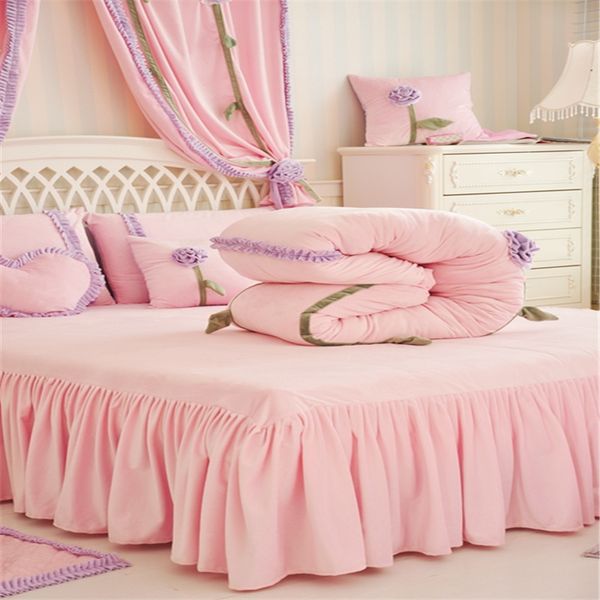 

4pcs new thickened velvet princess style bedding sets  king size duvet cover set bed skirt set pillowcase bedclothes
