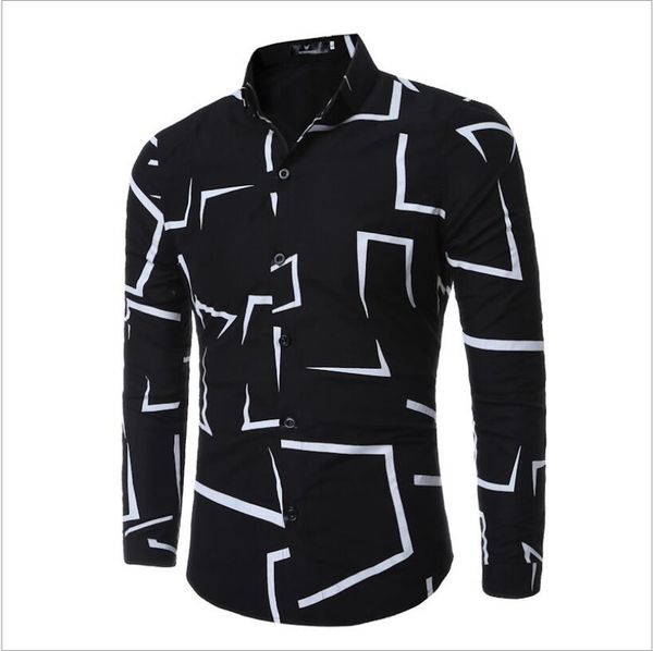 

2020 new pl38617 men shirt spring long sleeve turn-down collar print casual shirt men camisas clothes, White;black