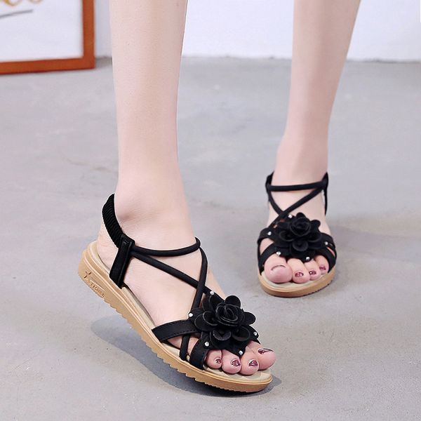 

summer women ladies roma flat mixed color peep toe sandals casual shoes women sandals genuine leather shoes summer, Black