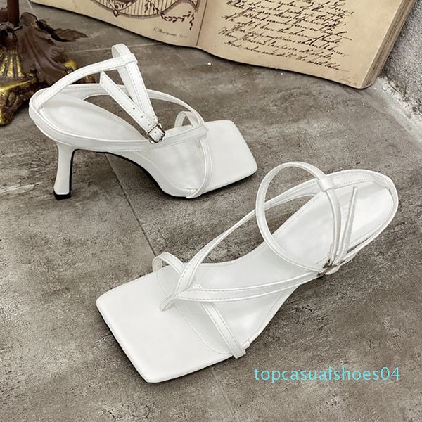 

women shoes woman pumps sandals high heels shoes flip flops high heels ankle strap summer pumps 2020 square toe sandals t04, Black