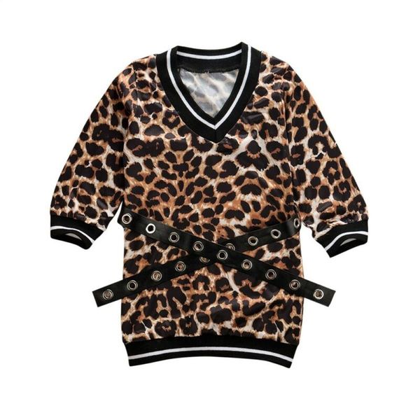 

new 2pcs toddler kids baby girl outfit clothes leopard dress t shirt dress+belt set, Red;yellow