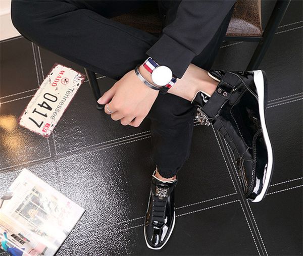 

new 2020 with box korean trendy fashion designer s shoes silver gold black shiny bright mr. stylish red carpet preferred shoes