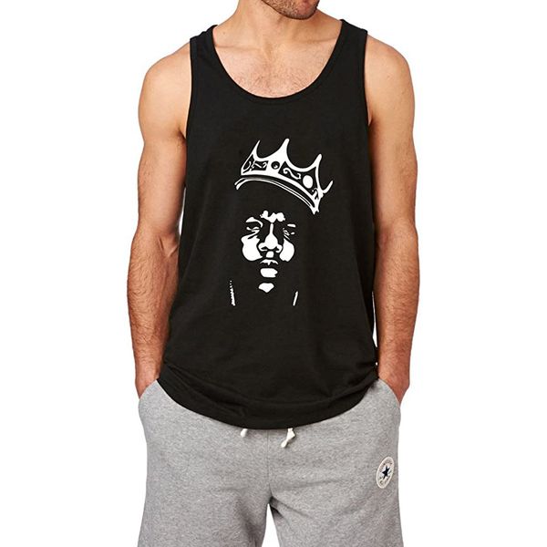 

men's biggie smalls notorious big crown casual workout gym tank men funny printe cotton, White;black