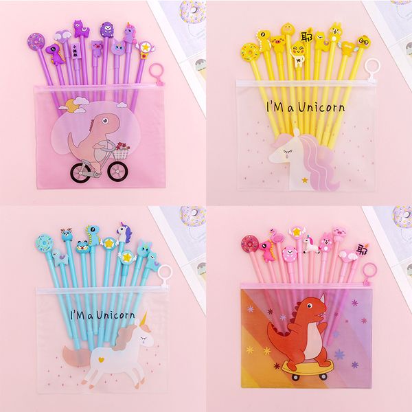 

10 pcs/lot cartoon unicorn animal gel pen with pen bag cute 0.38 mm signature office school writing supplies stationery gift