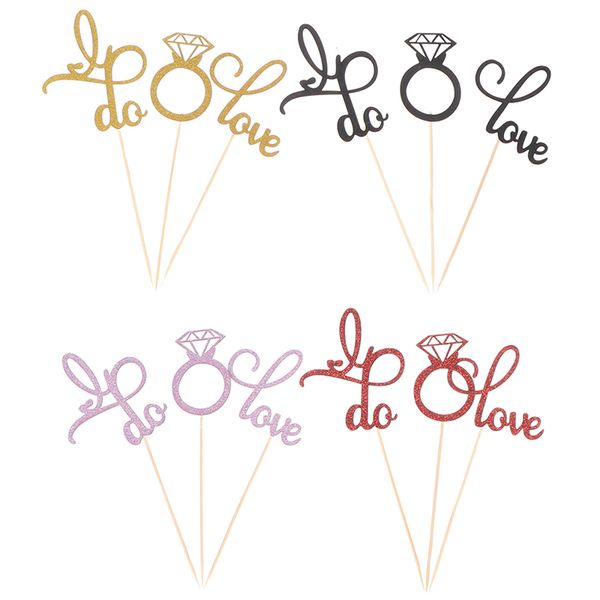

12pcs/set black gold pink red glitter love cupcake wedding party cake decor supplies