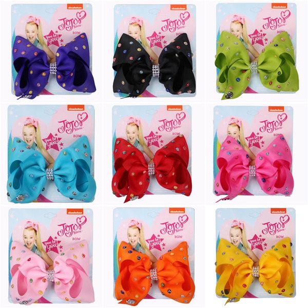 

jojo siwa hair bows with diamonds 14 candy color jojo bows with clip hair accessories for girls 5 inch hair bow dhl ss198, Slivery;white