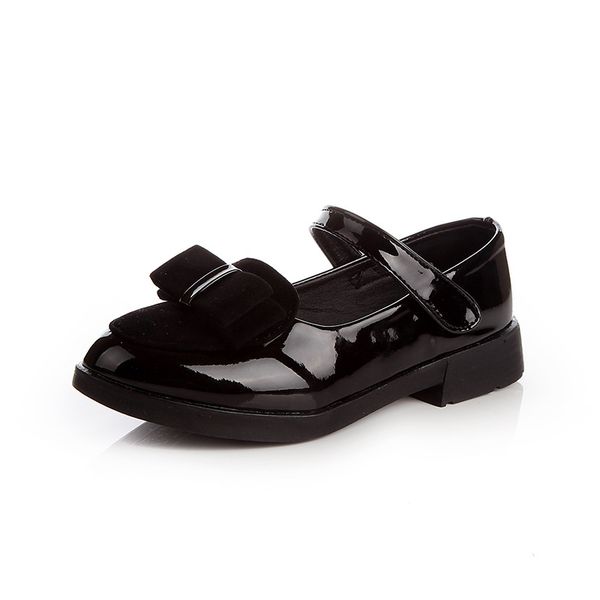 

soft pu pure color leather shoes for girls spring autumn kids single shoes student bowknot princess peas flat, Black;grey