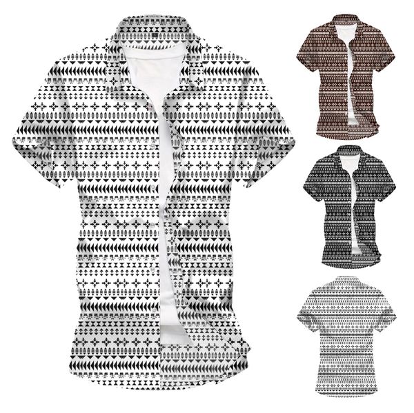 

2020 men new d-printed shirt with geometric stripes is a stylish and personalized casual short-sleeved floral shirt, White;black