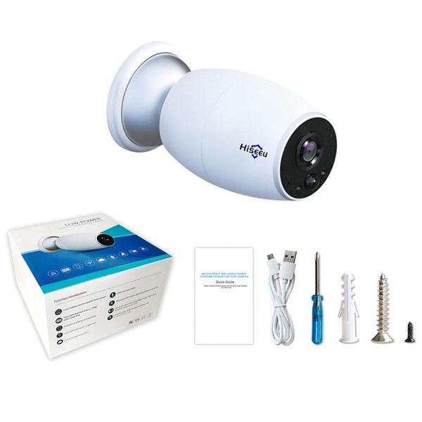 Hiseeu 1080P Batteria ricaricabile Videocamera IP WiFi Telecamera di sicurezza di sorveglianza esterna Full HD