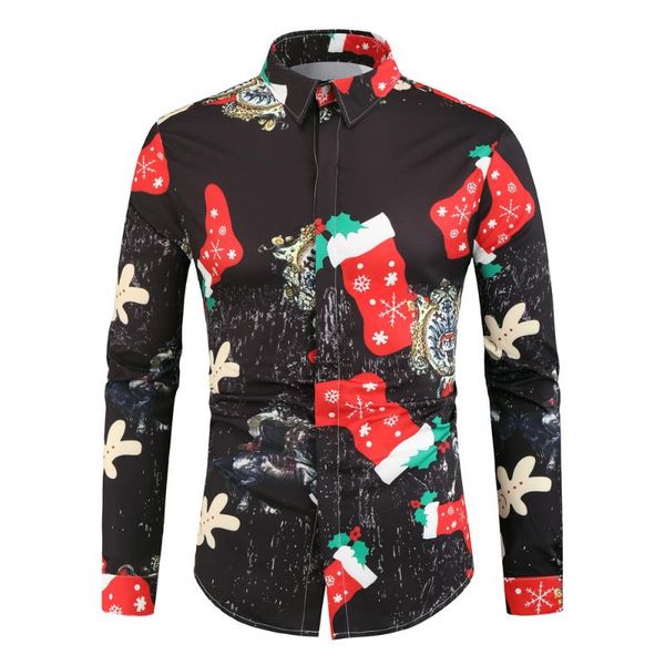 

2020 new spring men christmas shirt long sleeve men clothing camisas masculina manga longa social, White;black
