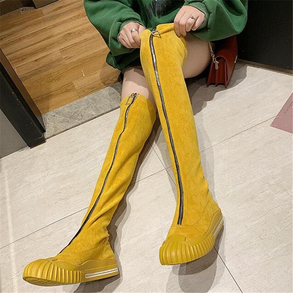 

spring autumn women over the knee high boots round toe elastic fabric women thigh high boots platform zip long, Black