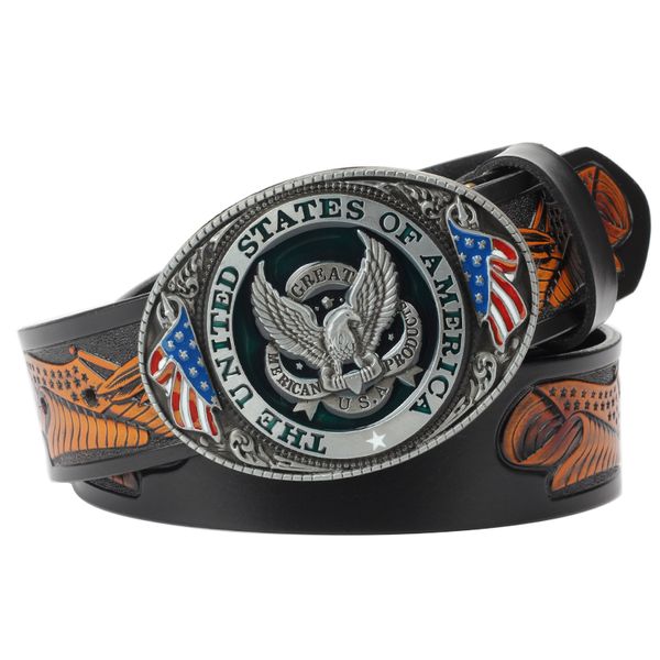 

eagle belt buckle genuine leather men's casual belt bulk, Black;brown
