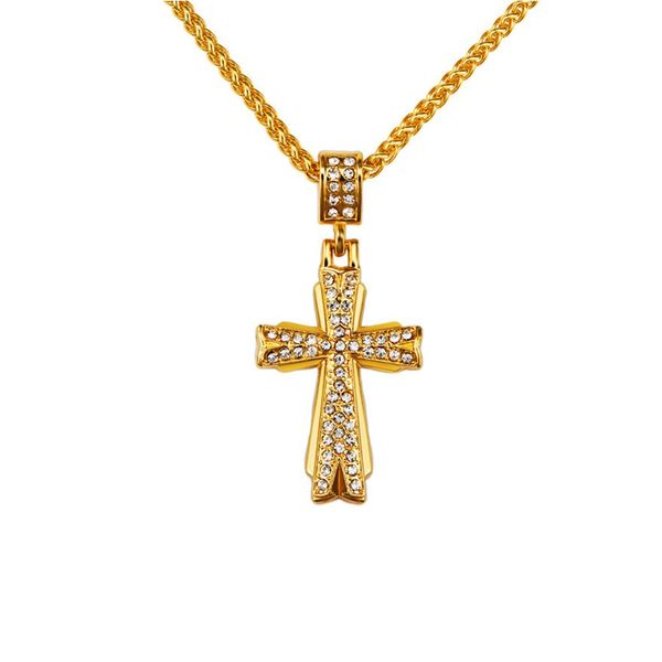 

мужская мода шарм крест кулон ожерелье кристалл дизайн из нержавеющей стали 18 карат позолоченные цепи рок рэп хип-хоп ювелирные изделия для, Silver