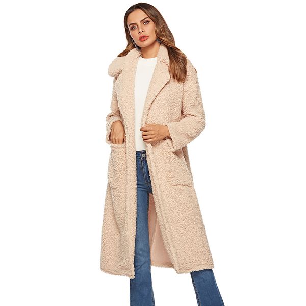 

designed for cross-border trade windbreaker coat jacket lapel women's lace woolen plush new winter 2019, Black