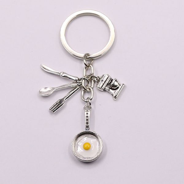

new creative kitchen utensils pendant key chain jewelry omelet chef keychain mixer teacup men and women gifts diy handmade, Slivery;golden