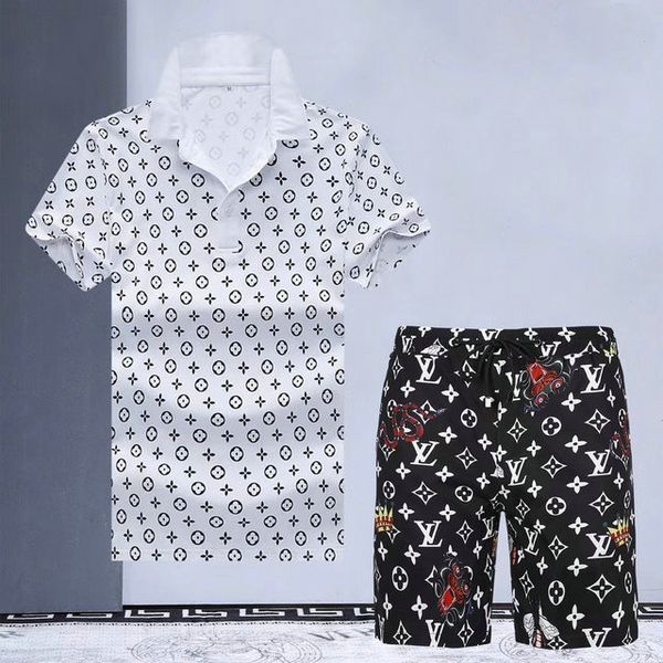 

2020 летняя марка толстовка mens конструктора tracksuit верхняя одежда мужские тройники с коротким рукавом + короткие брюки мода medusa кост, Gray