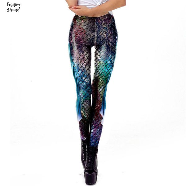 

galaxy mermaid леггинсы тренировки фитнес legging красочные рыбы весы женщины печатные модальные легинсы плюс размер груза падения, Black