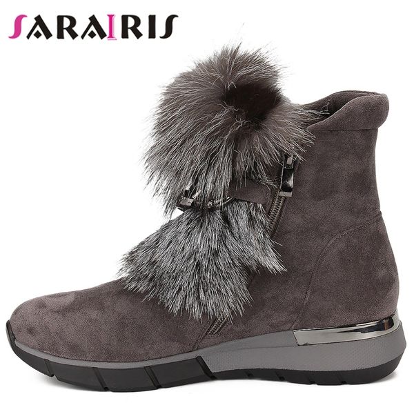 

sarairis 2019 new arrivals dropship large size 35-41 zip up ankle boots women shoes woman add fur winter shoes woman boots, Black