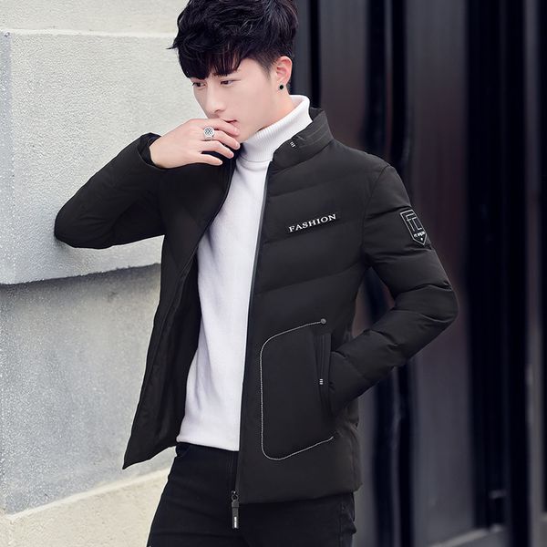 

uyuk2109 winter new casual loose fashion trend quality korean version of the self-cultivation collar men's cotton coat clothes, Black