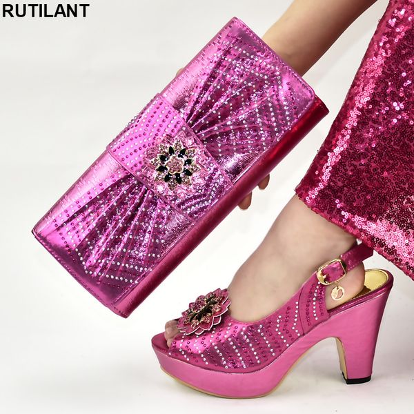 

nigerian women wedding shoes and bag set luxury women shoes metal decoration party italian with matching bags for, Black
