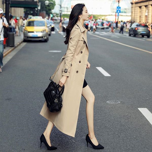 

2020 new autumn trench coat women double breated long coat casual with belt windbreaker female outwear oversize plus size 5xl, Tan;black