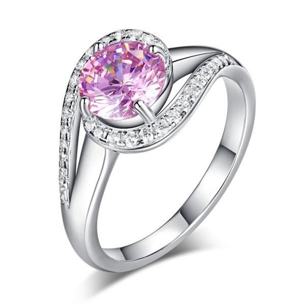 

exquisite women wedding rings twist curl 925 sterling silver engagement ring 1.25 ct fancy pink created diamond, Slivery;golden