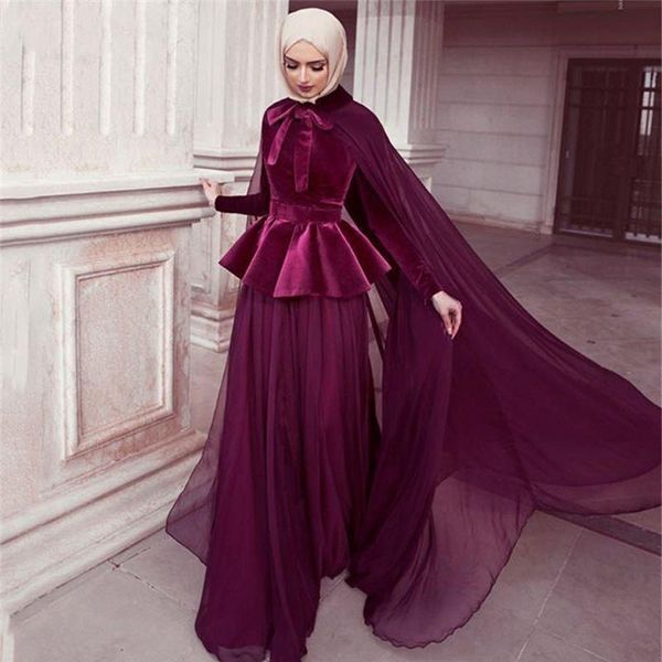 

2020 elegant woman plus size long muslim arabic burgundy evening gowns prom dresses formal party velvet dress, Black