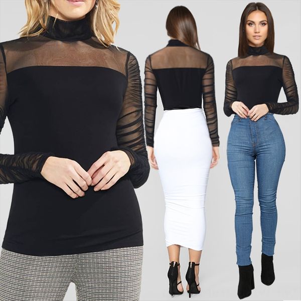 

не может отступить взгляд тонкого сплошного цвета высокого воротник все соответствующие сеток с длинным рукавом дам базовой футболкой 206 ка, White