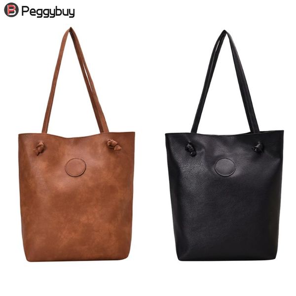 

retro pu leather handle bags women bucket handbag pure color large capacity shoulder totes bags torebki damskie