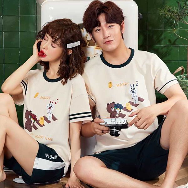 

casual sleep rwear women pyjamas sets cotton pajamas cartoon couples pajamas big yard men short sleeve cotton tracksuit female, Blue;gray