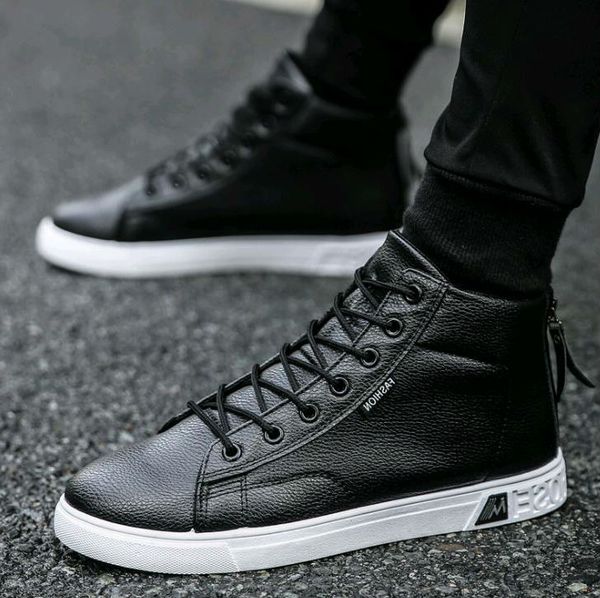 

fashion leather boots men's lace-up height increasing ankle boots plus size winter 2019, Black