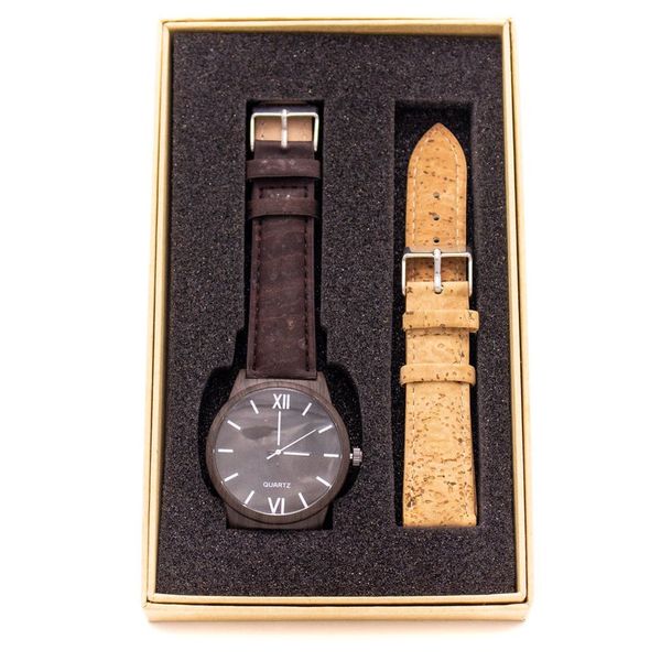 

brown cork watch with box wood color wa-box-116, Slivery;brown