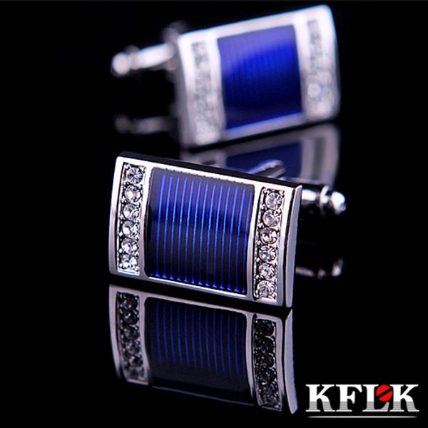 

kflk jewelry new shirt cufflinks for mens gift brand cuff buttons crystal cuff links blue abotoaduras jewelry, Silver;golden