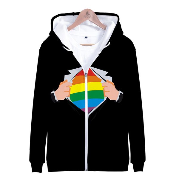 

2019 lgbt zipper jacket 3d hoodies sweatshirt men homosexual theme harajuku hoodies men plus size for plus size, Black