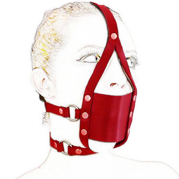 PU Leather Solid Silicone Ball Gag With Chin Restrain bondage Head mask harness