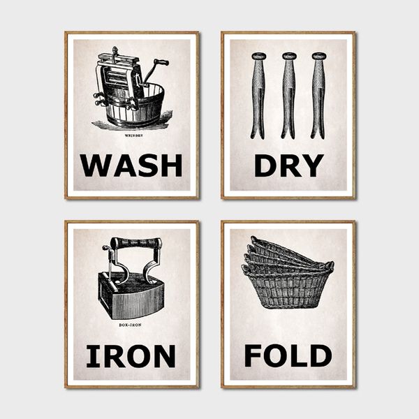 

laundry room prints wash & dry & iron fold vintage posters canvas painting pictures laundry room wall art decor