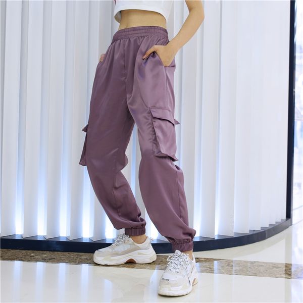 

waatfaak stain solid pockets harem pants women loose summer 2018 fashion long trousers femme high waist long fitness pantalon, Black;white
